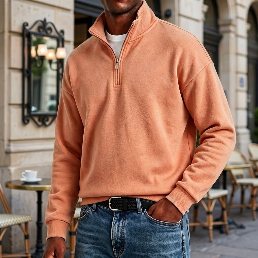 Men's Stylish Casual Cotton Long-sleeved Quarter-Zip Sweatshirt