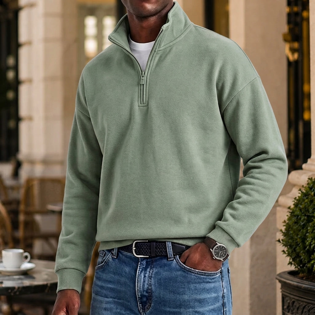 Men's Stylish Casual Cotton Long-sleeved Quarter-Zip Sweatshirt