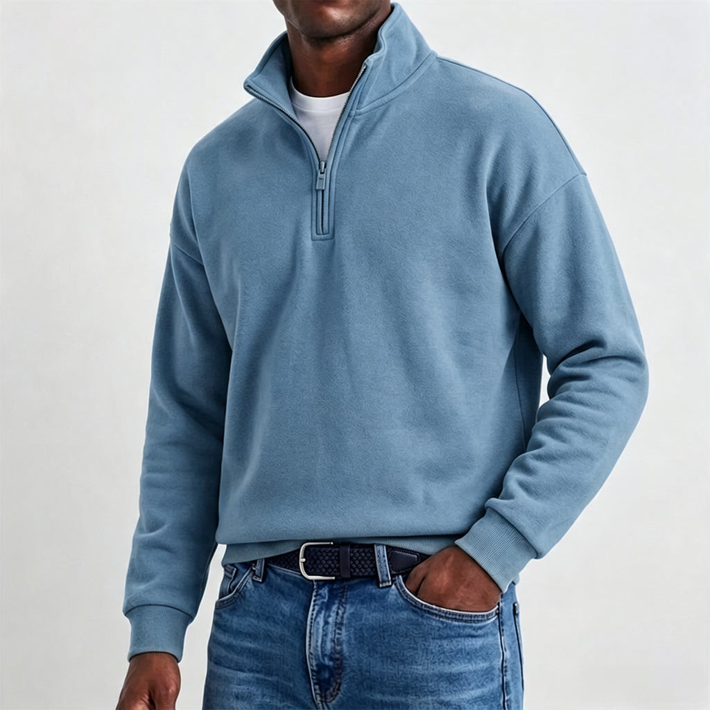 Men's Stylish Casual Cotton Long-sleeved Quarter-Zip Sweatshirt