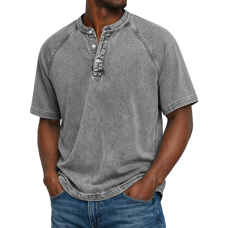 Men's Casual Short Sleeve Mandarin Collar Shirt