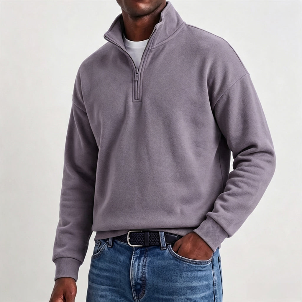 Men's Stylish Casual Cotton Long-sleeved Quarter-Zip Sweatshirt