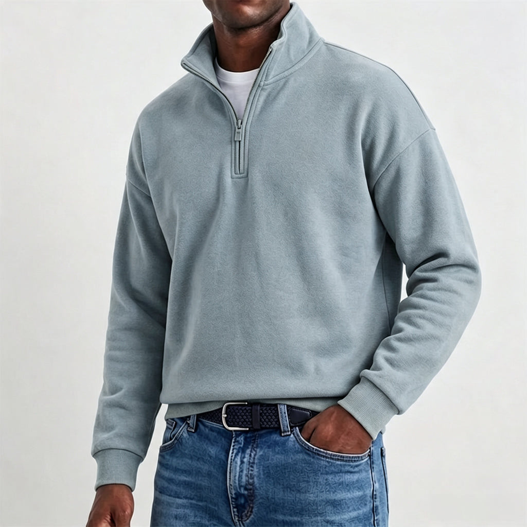 Men's Stylish Casual Cotton Long-sleeved Quarter-Zip Sweatshirt