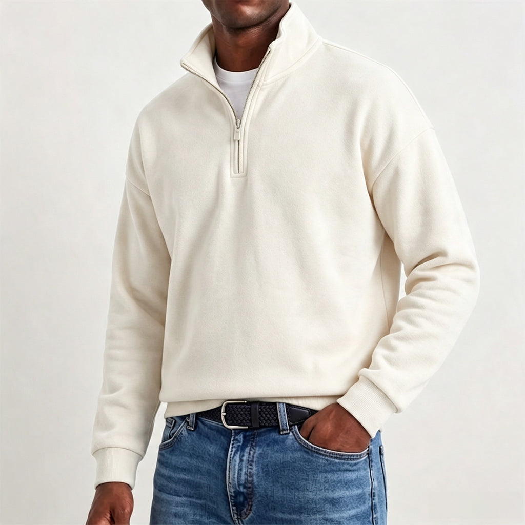 Men's Stylish Casual Cotton Long-sleeved Quarter-Zip Sweatshirt