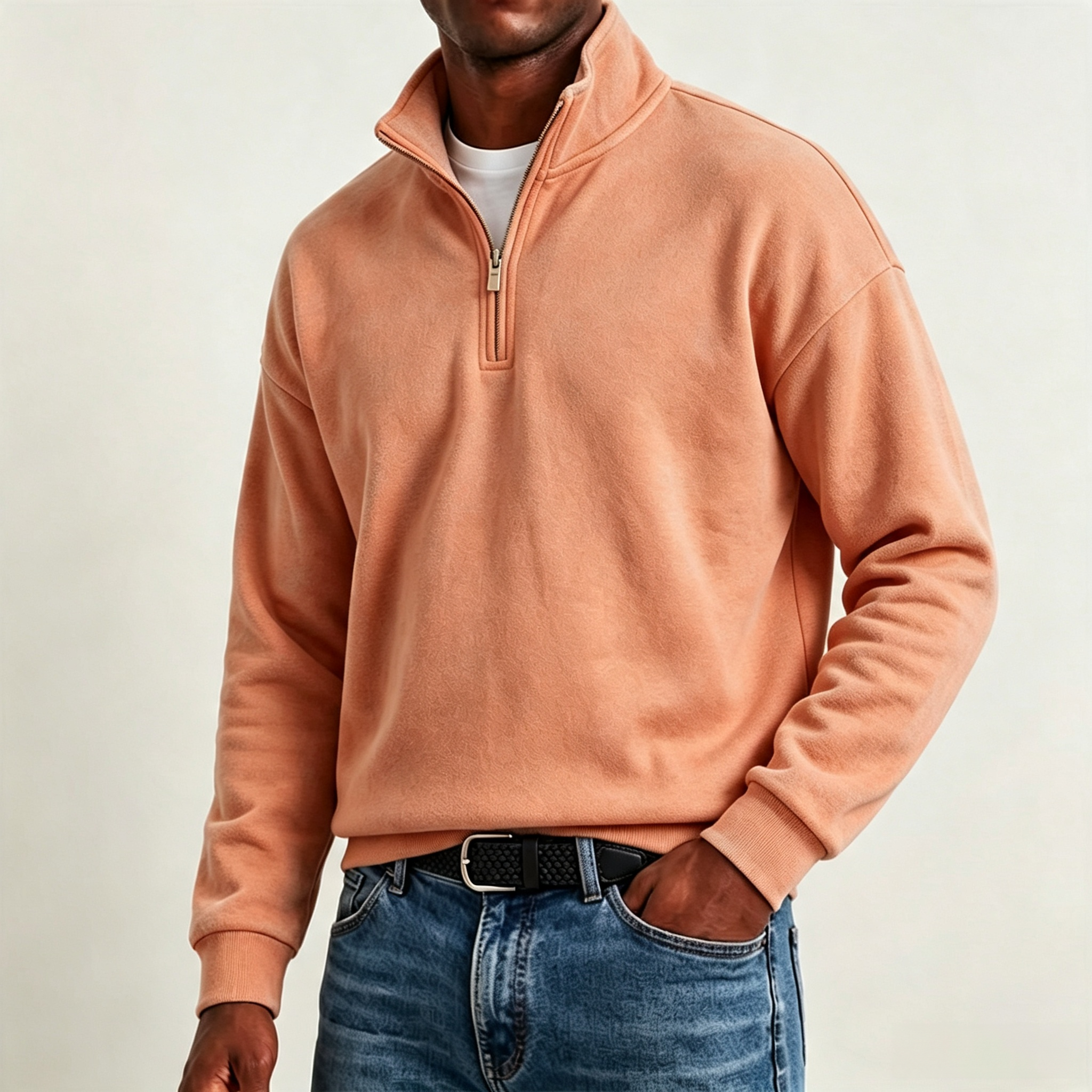 Men's Stylish Casual Cotton Long-sleeved Quarter-Zip Sweatshirt