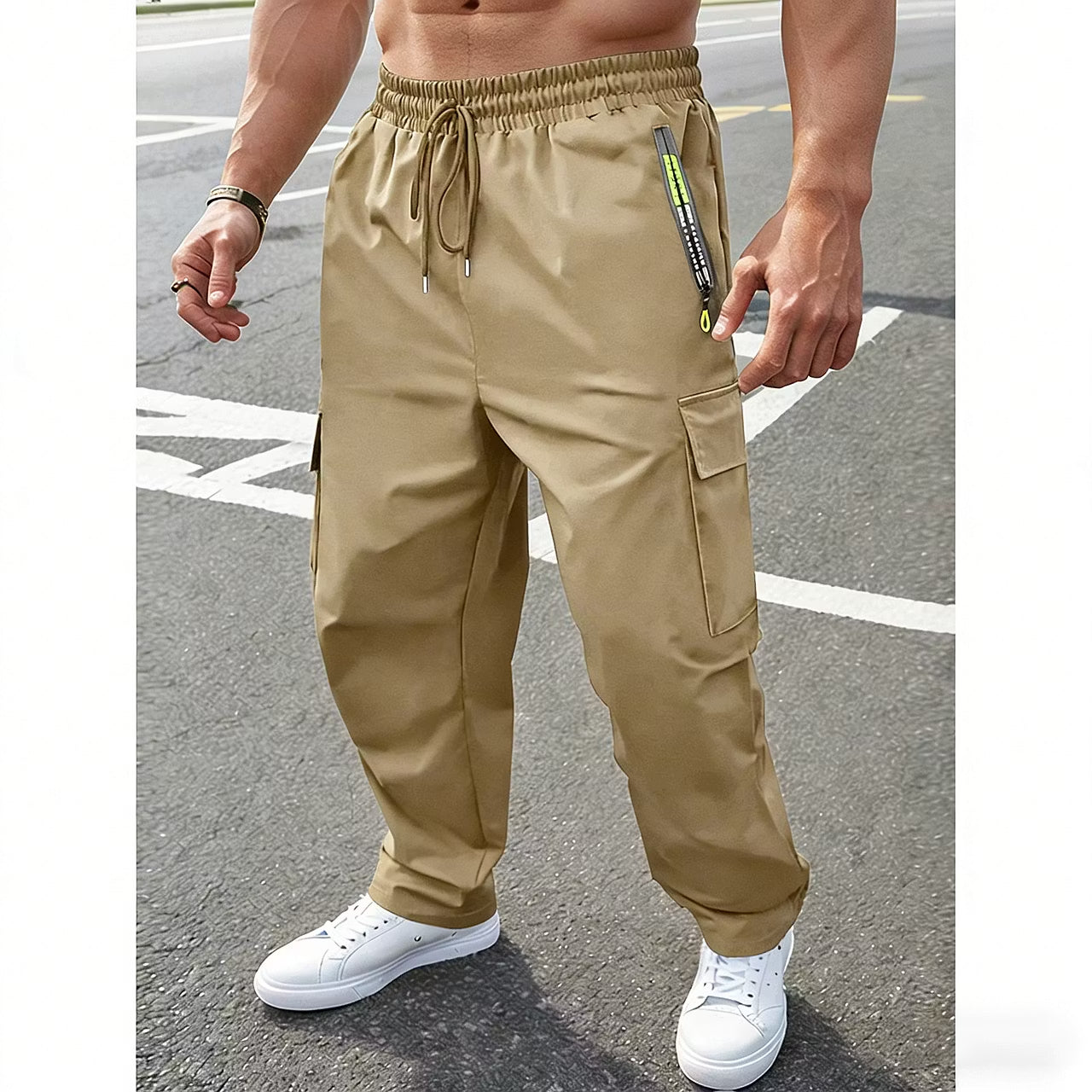 Men’s Relaxed-Fit Cargo Pants – Drawstring Waist & Utility Pockets
