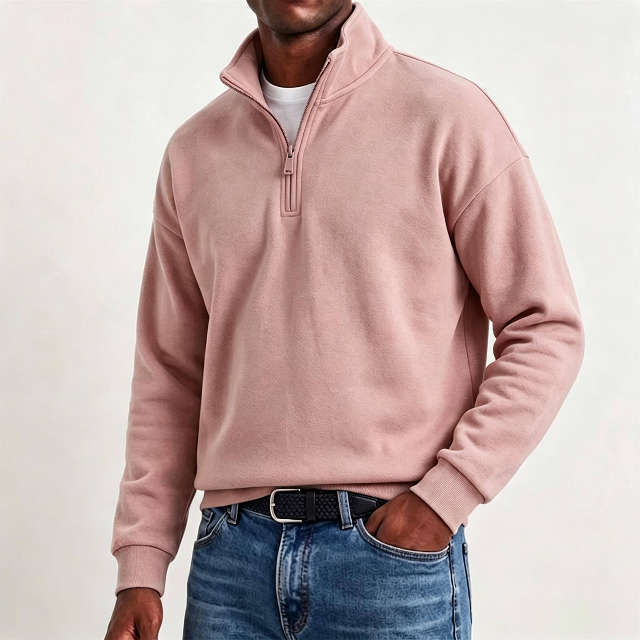 Men's Stylish Casual Cotton Long-sleeved Quarter-Zip Sweatshirt