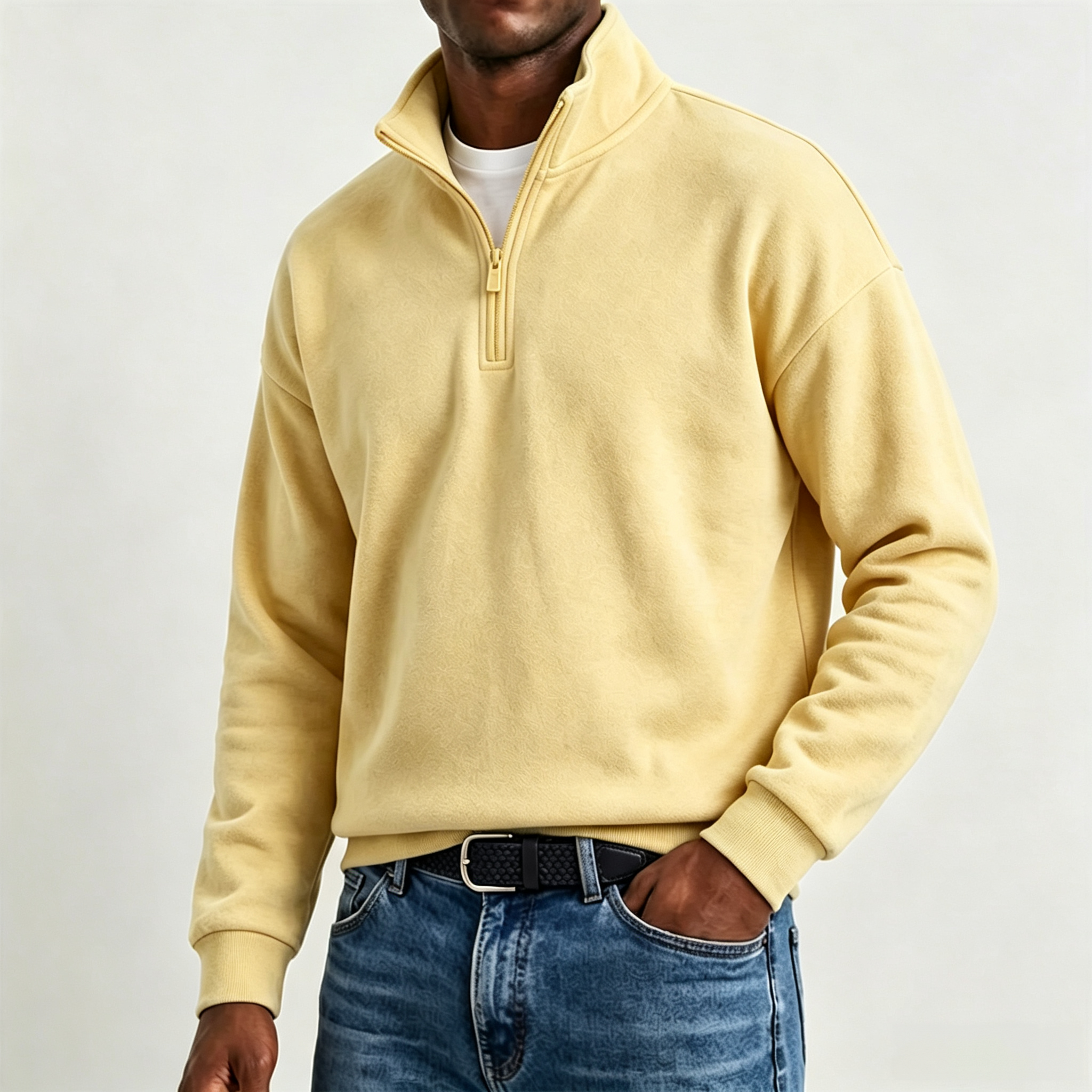 Men's Stylish Casual Cotton Long-sleeved Quarter-Zip Sweatshirt