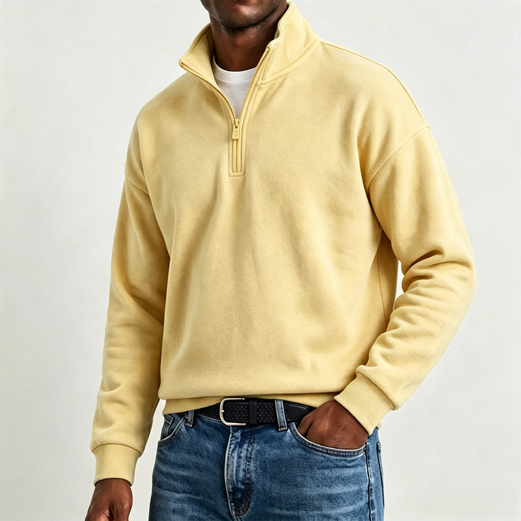 Men's Stylish Casual Cotton Long-sleeved Quarter-Zip Sweatshirt