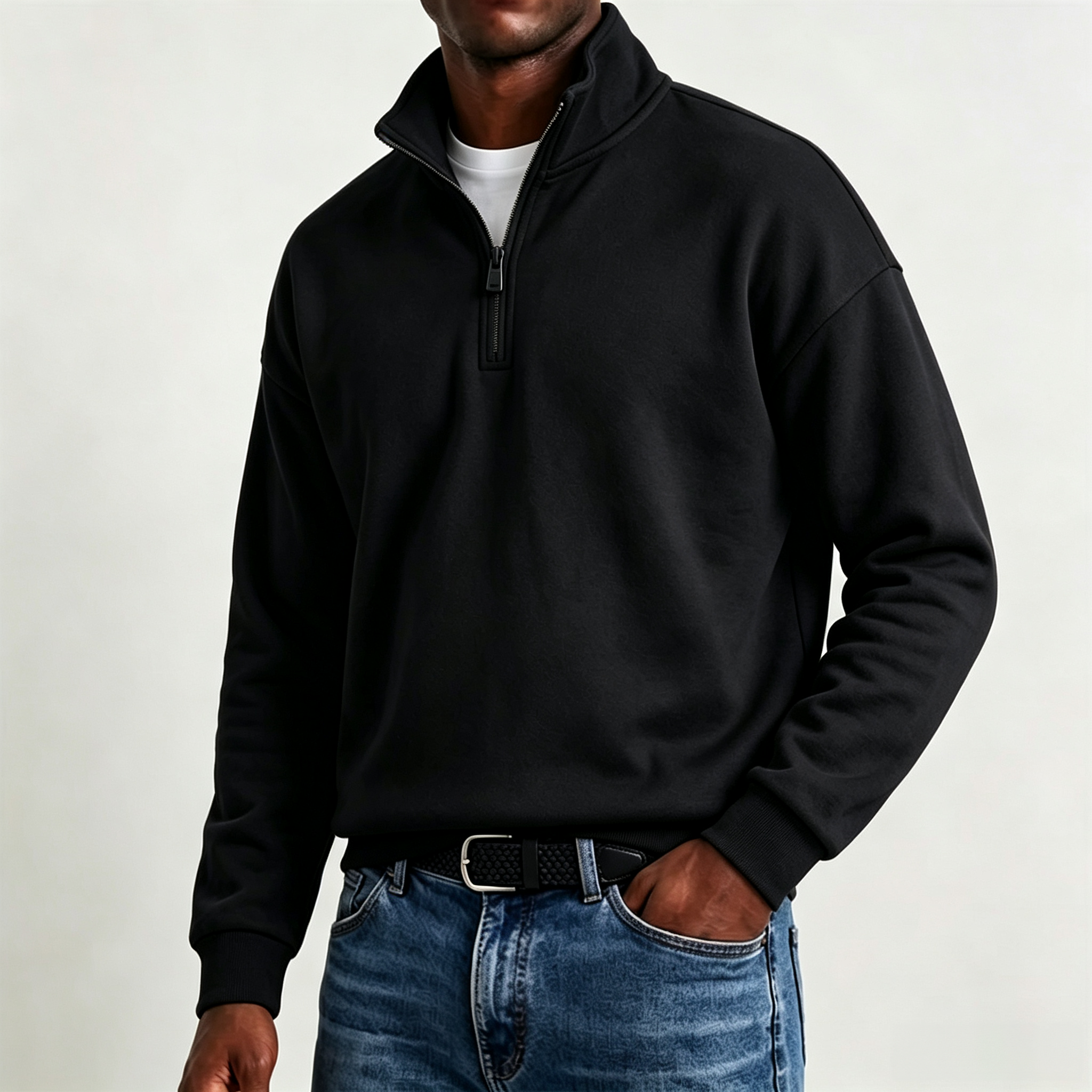Men's Stylish Casual Cotton Long-sleeved Quarter-Zip Sweatshirt