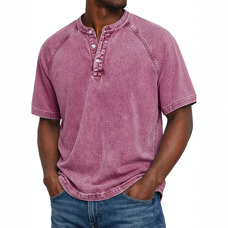 Men's Casual Short Sleeve Mandarin Collar Shirt