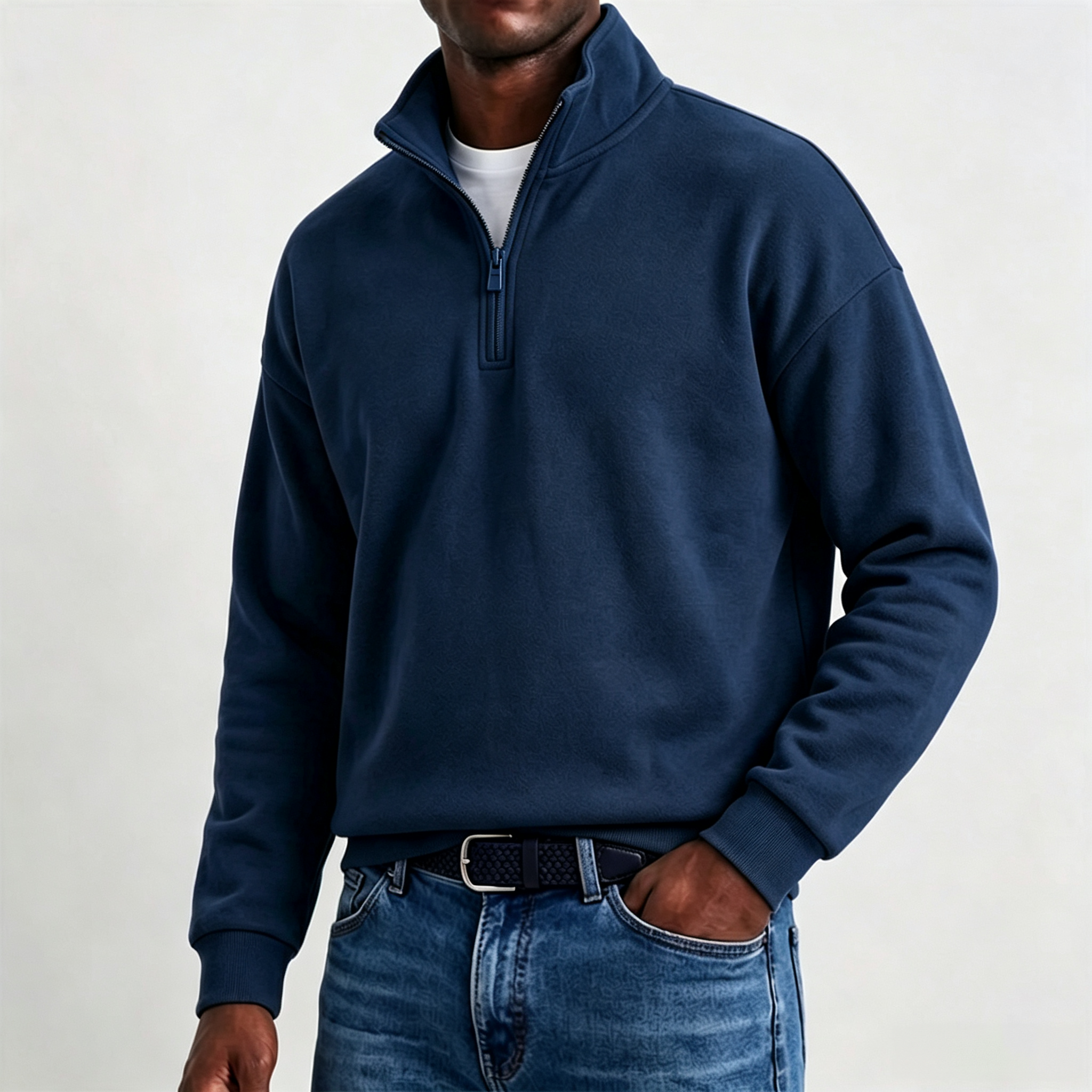 Men's Stylish Casual Cotton Long-sleeved Quarter-Zip Sweatshirt