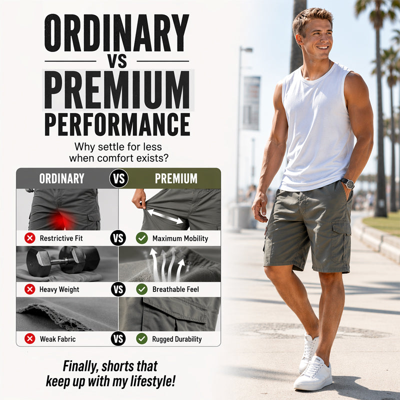 📢📢50% OFF !! ⏰Men's Cargo Shorts – Elastic Waist, Multi-Pocket, Durable 🍁
