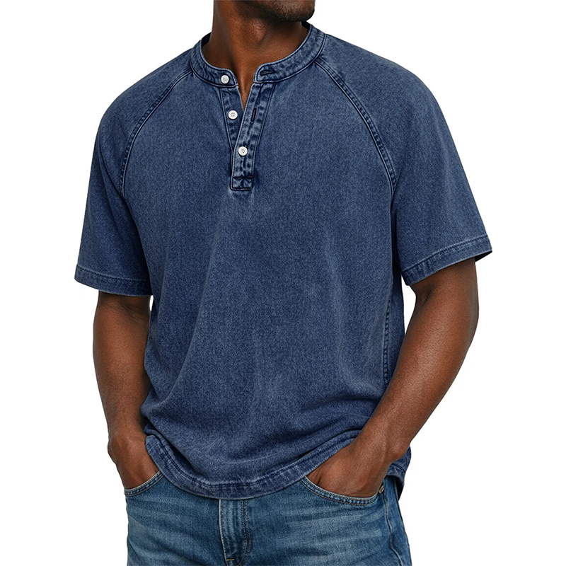 Men's Casual Short Sleeve Mandarin Collar Shirt