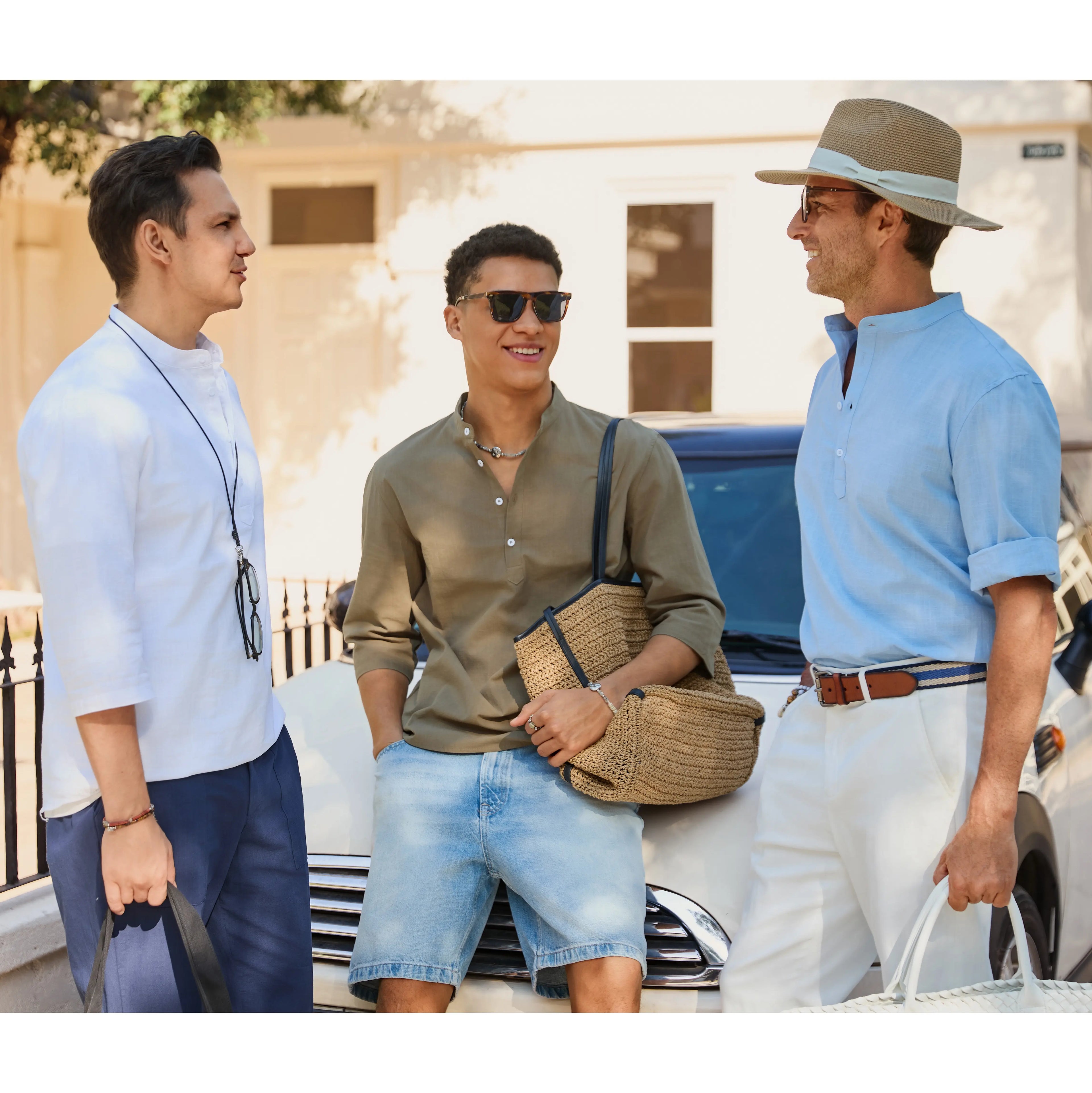 Men's Linen Shirt - Casual Cotton 3/4 Sleeve