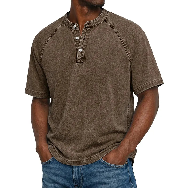 Men's Casual Short Sleeve Mandarin Collar Shirt