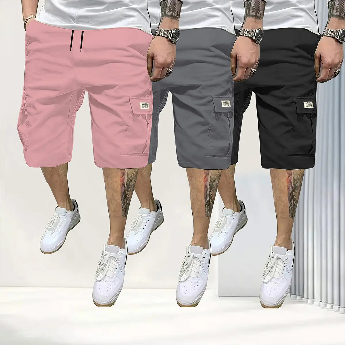 Men’s 3-Pack Breathable Drawstring Shorts with Pockets