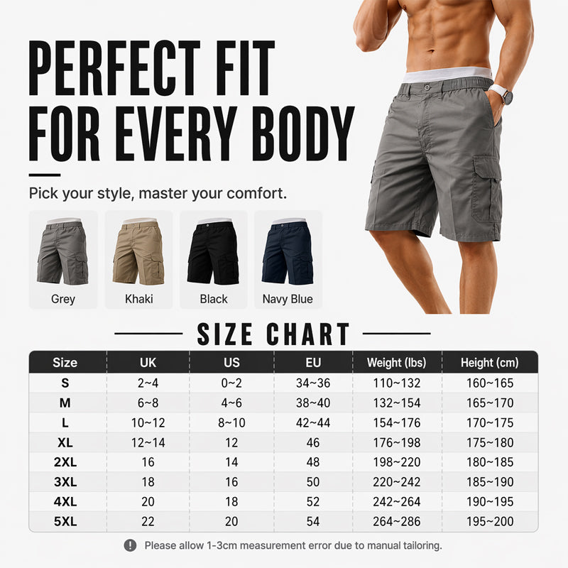 📢📢50% OFF !! ⏰Men's Cargo Shorts – Elastic Waist, Multi-Pocket, Durable 🍁