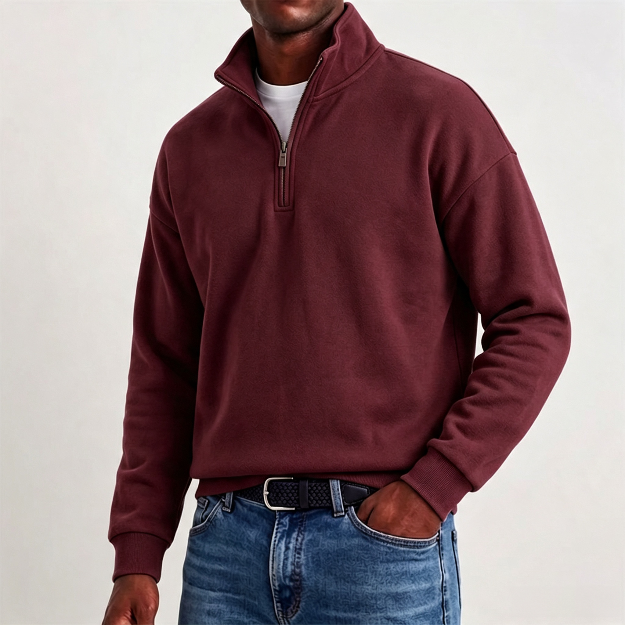 Men's Stylish Casual Cotton Long-sleeved Quarter-Zip Sweatshirt