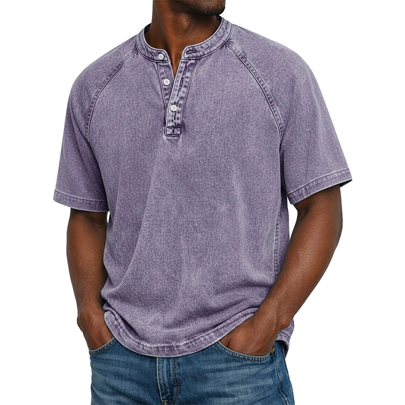 Men's Casual Short Sleeve Mandarin Collar Shirt