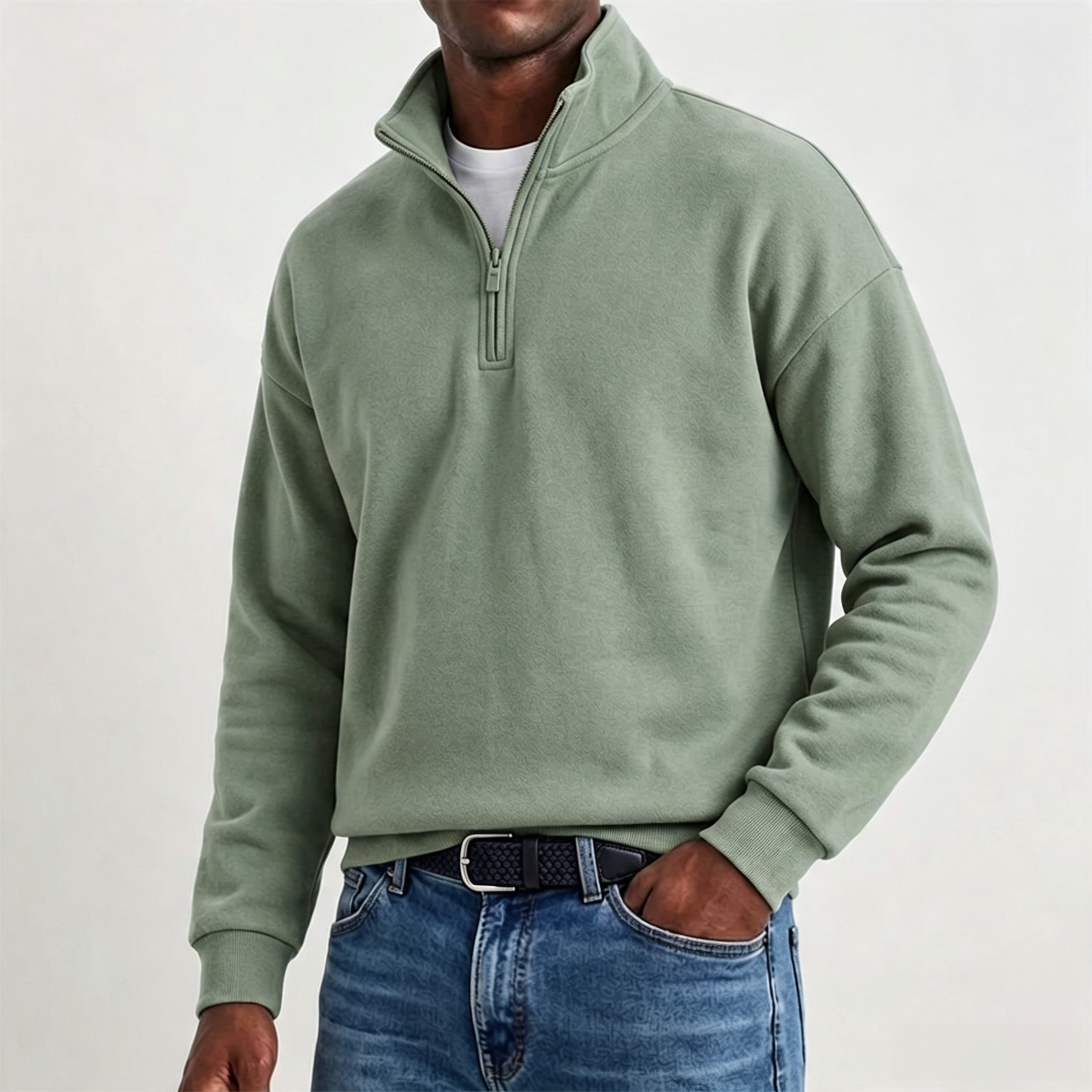 Men's Stylish Casual Cotton Long-sleeved Quarter-Zip Sweatshirt