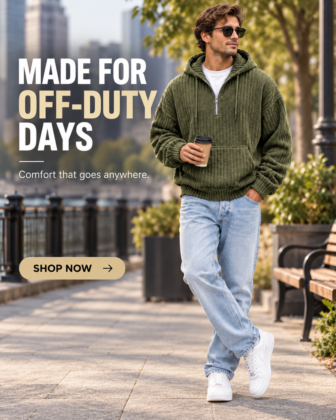 Men's Premium Textured Half-Zip Hoodie – Cozy Relaxed Fit Casual Pullover Sweatshirt