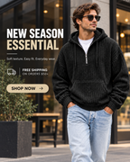 Men's Premium Textured Half-Zip Hoodie – Cozy Relaxed Fit Casual Pullover Sweatshirt