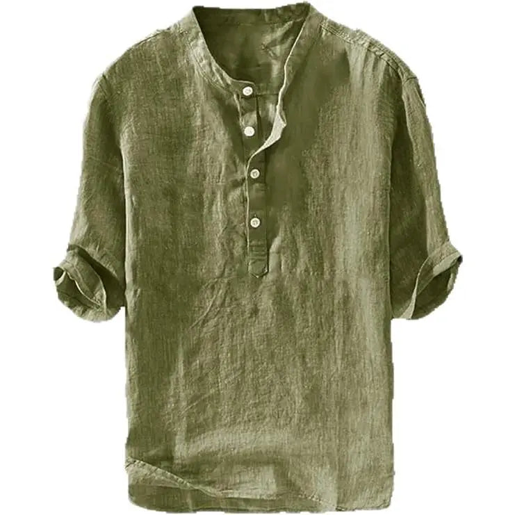 Men's Linen Shirt - Casual Cotton 3/4 Sleeve