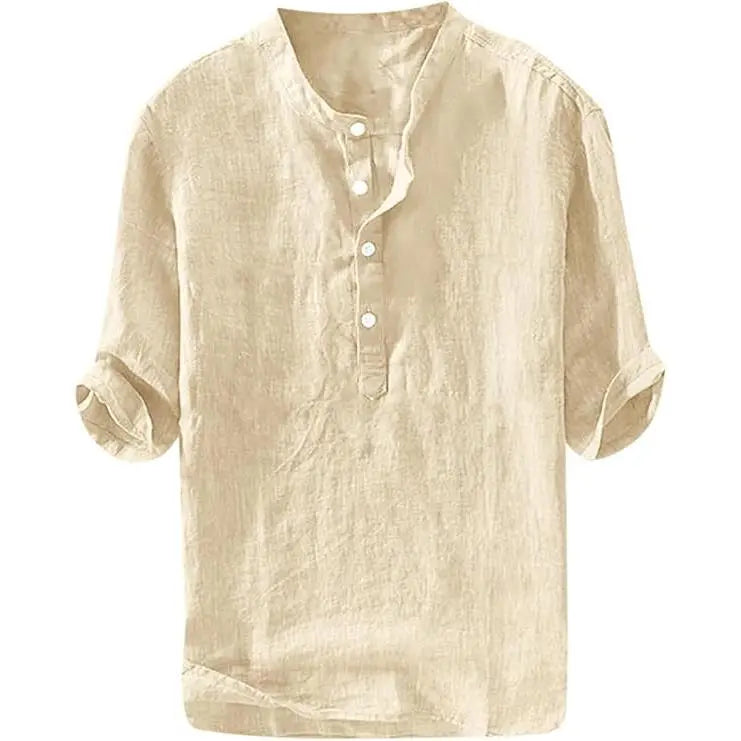 Men's Linen Shirt - Casual Cotton 3/4 Sleeve