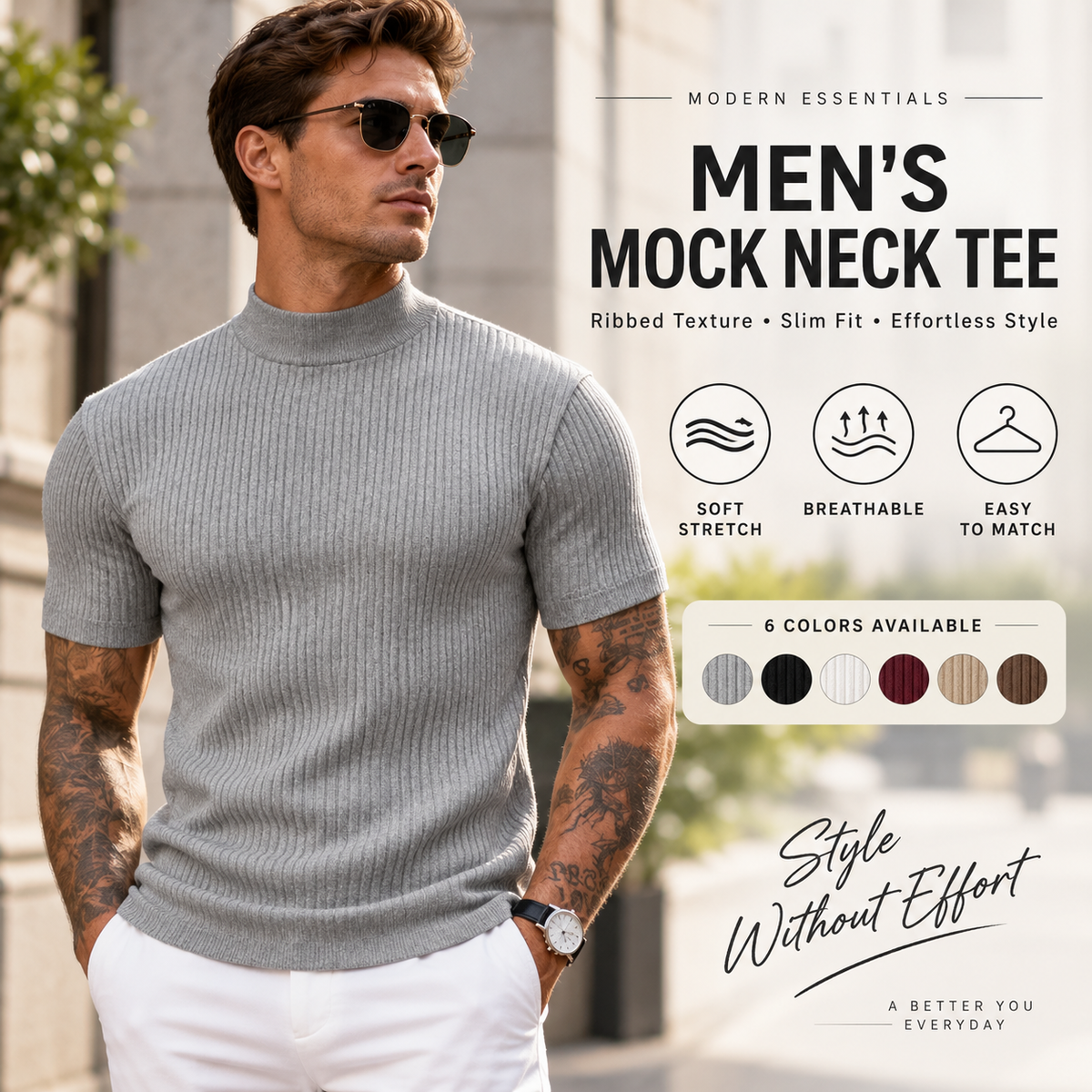 Men's Premium Ribbed Mock Neck T-Shirt