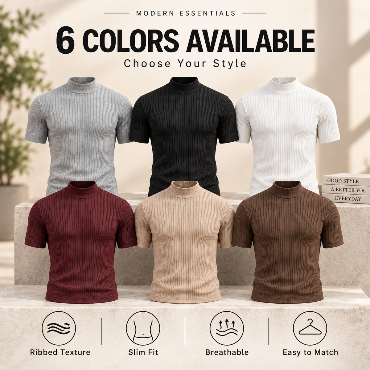Men's Premium Ribbed Mock Neck T-Shirt