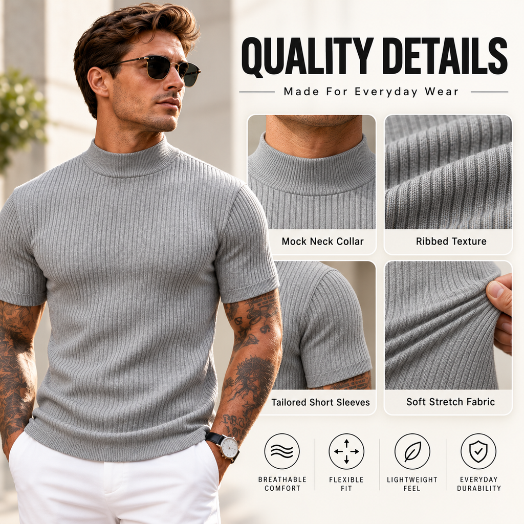 Men's Premium Ribbed Mock Neck T-Shirt
