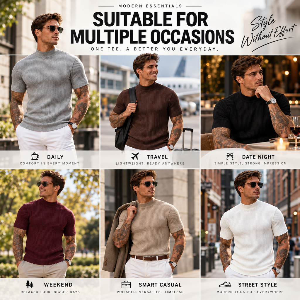 Men's Premium Ribbed Mock Neck T-Shirt