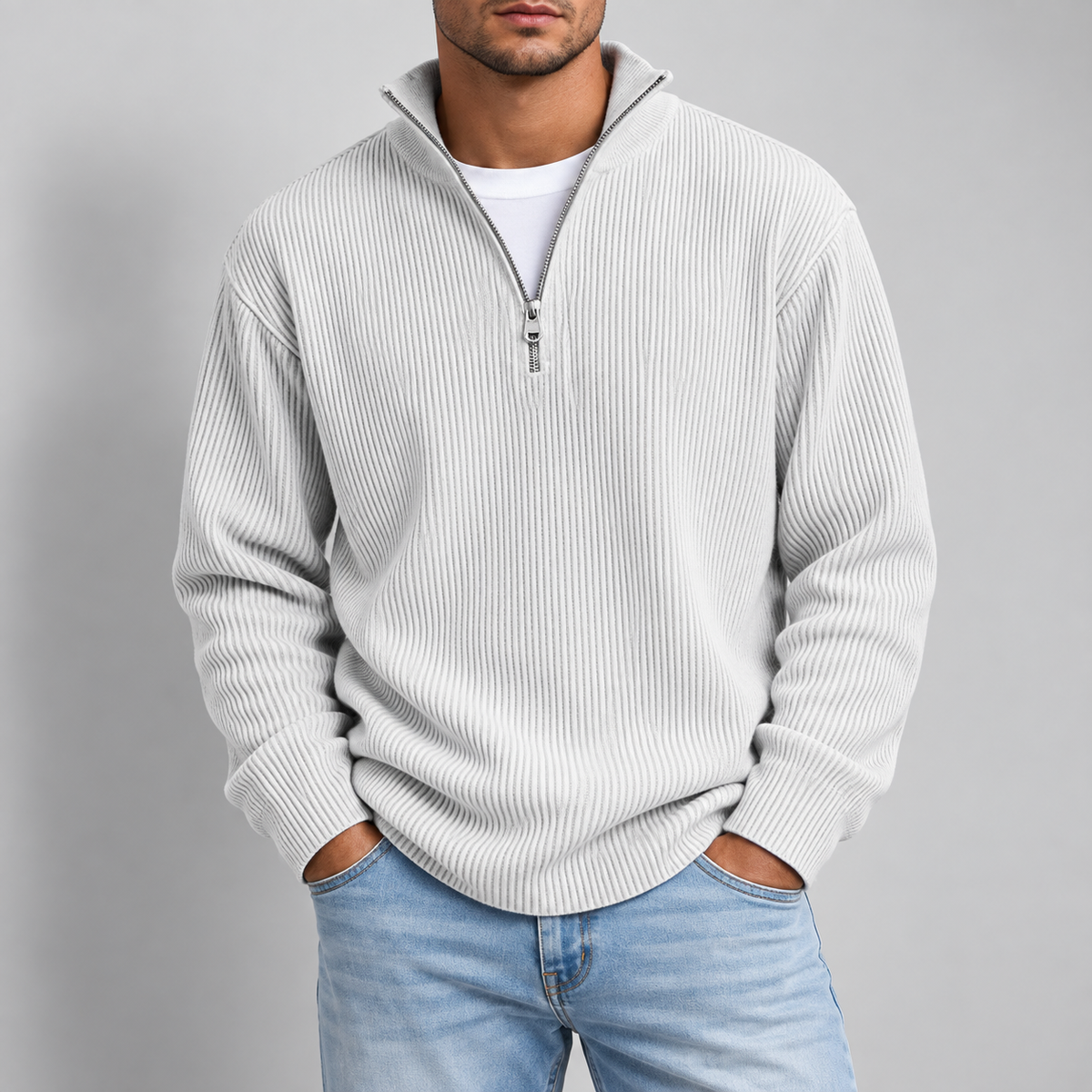 Men's Essential Ribbed Half-Zip Sweater
