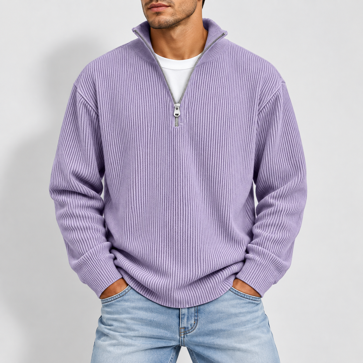Men's Essential Ribbed Half-Zip Sweater