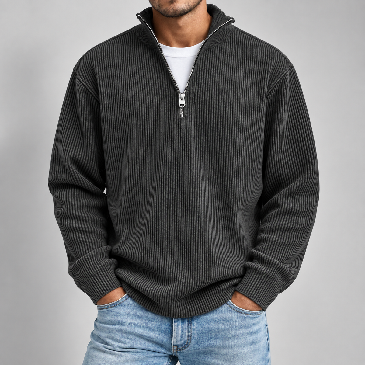 Men's Essential Ribbed Half-Zip Sweater