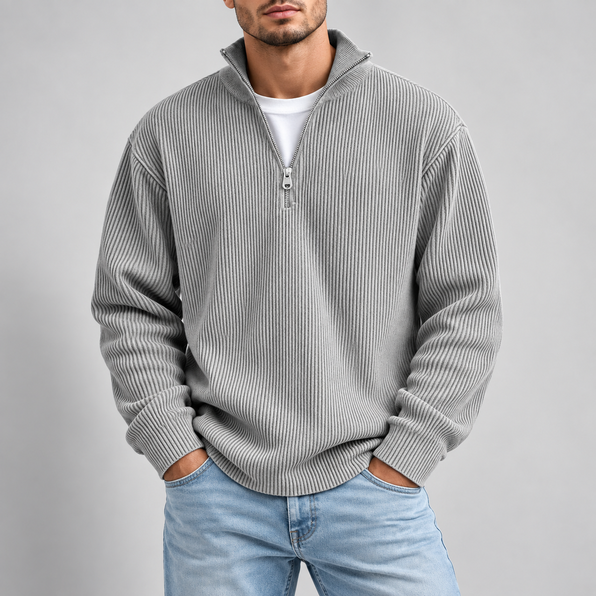 Men's Essential Ribbed Half-Zip Sweater