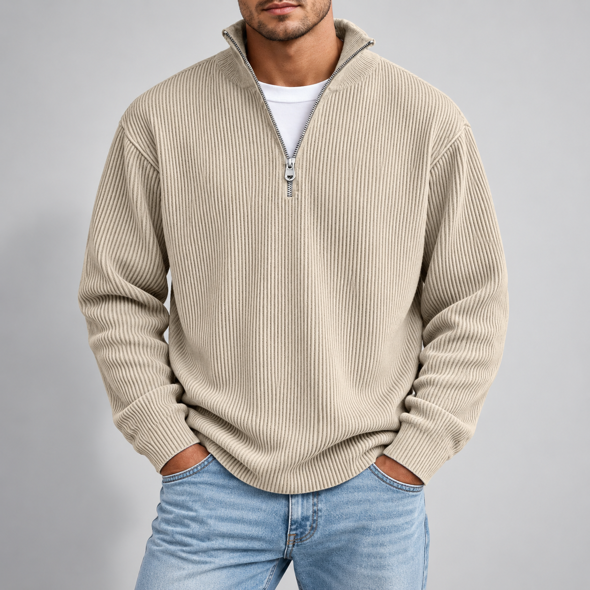 Men's Essential Ribbed Half-Zip Sweater