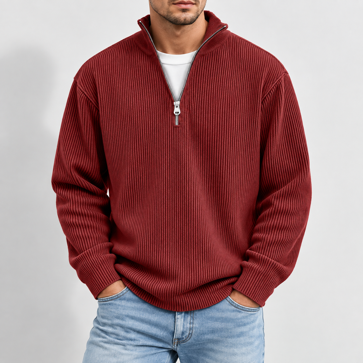 Men's Essential Ribbed Half-Zip Sweater