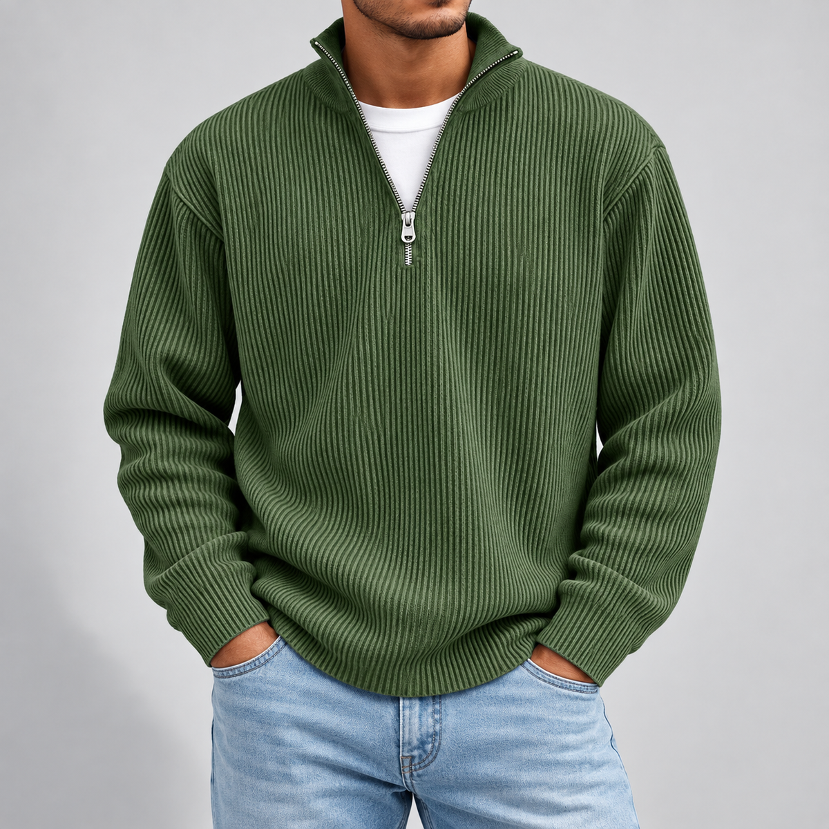 Men's Essential Ribbed Half-Zip Sweater