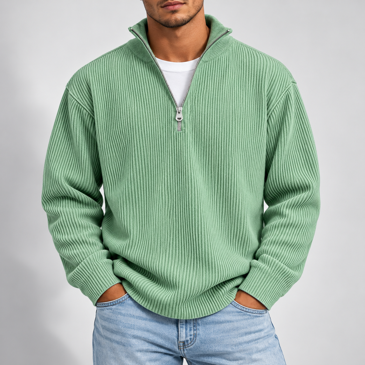 Men's Essential Ribbed Half-Zip Sweater