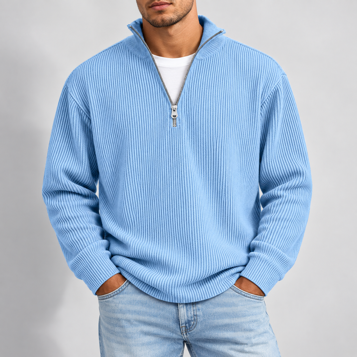 Men's Essential Ribbed Half-Zip Sweater