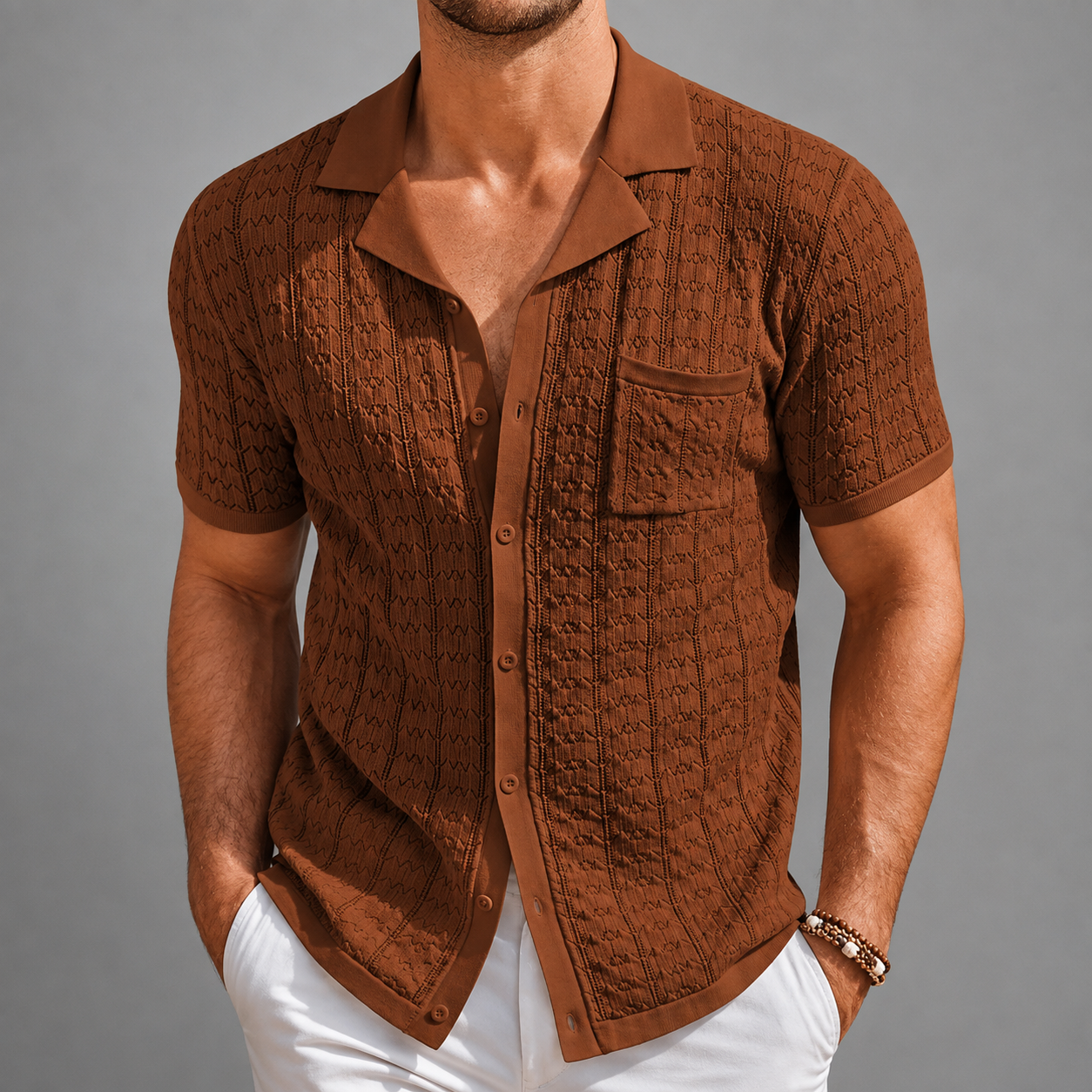 Men’s Riviera Textured Button-Up Knit Polo