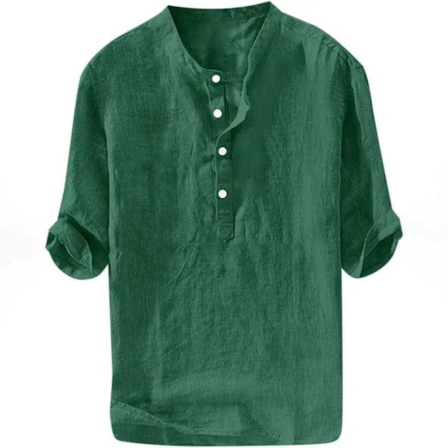 Men's Linen Shirt - Casual Cotton 3/4 Sleeve