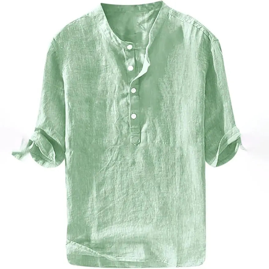 Men's Linen Shirt - Casual Cotton 3/4 Sleeve