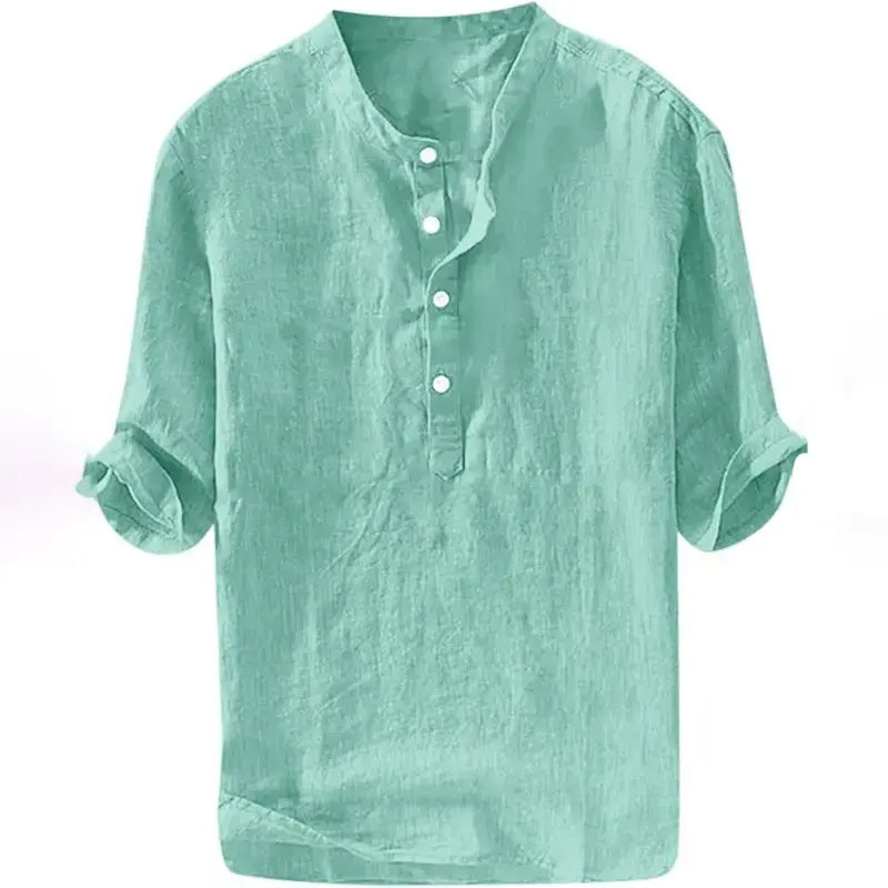 Men's Linen Shirt - Casual Cotton 3/4 Sleeve