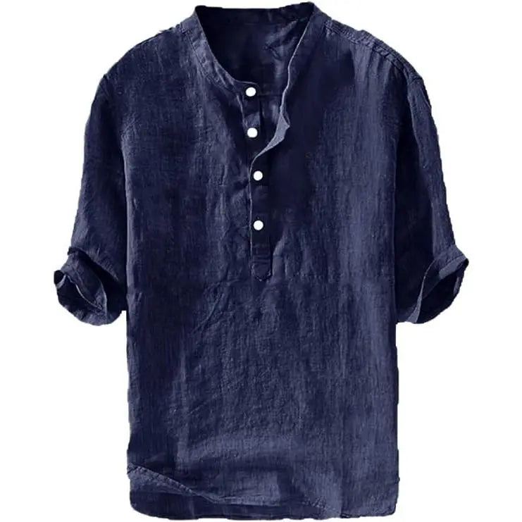 Men's Linen Shirt - Casual Cotton 3/4 Sleeve