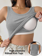 Ribbed Workout Tank Top with Built-in Bra for Women