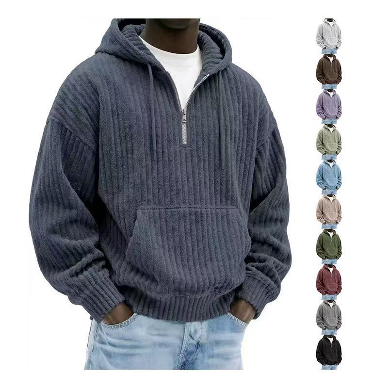 Men's Premium Textured Half-Zip Hoodie – Cozy Relaxed Fit Casual Pullover Sweatshirt