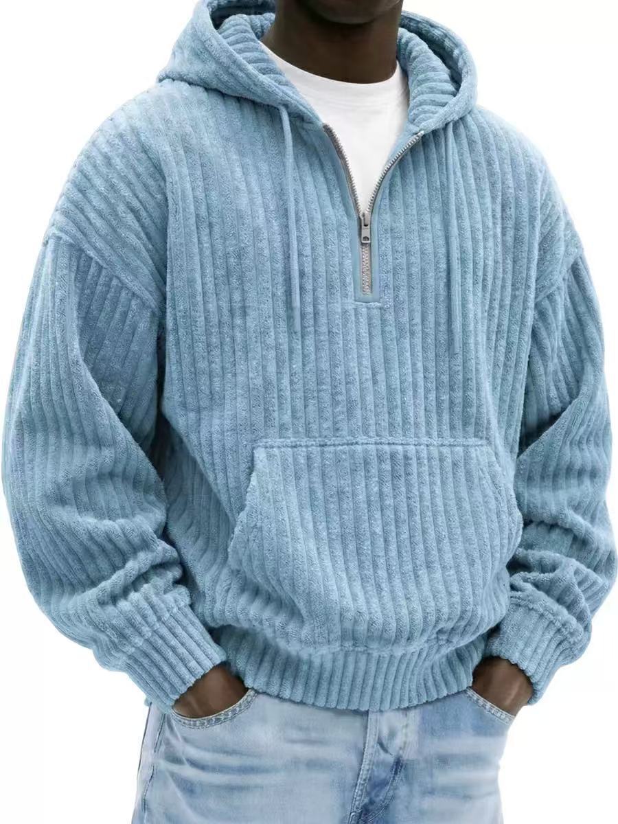 Men's Premium Textured Half-Zip Hoodie – Cozy Relaxed Fit Casual Pullover Sweatshirt