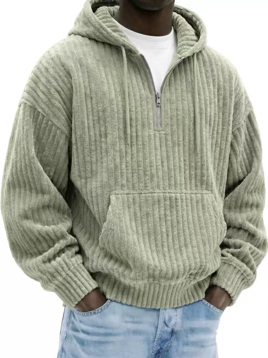 Men's Premium Textured Half-Zip Hoodie – Cozy Relaxed Fit Casual Pullover Sweatshirt